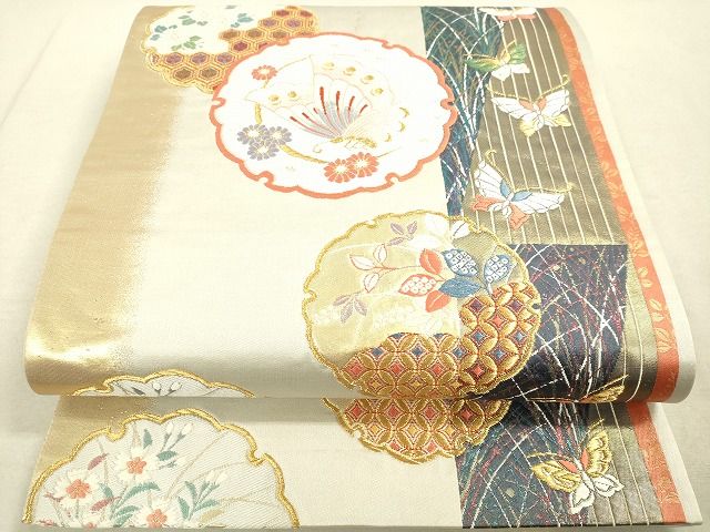 平和屋着物◎六通柄袋帯 唐織 雪輪舞蝶花文 金糸 逸品 DAAH9893tw