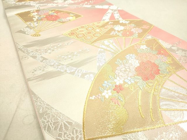 平和屋着物◎六通柄袋帯 扇面花文 金銀糸 逸品 DAAH9904tw