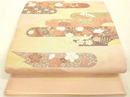 平和屋着物◎太鼓柄袋帯 霞鳥花文 金糸 逸品 DAAH9905tw