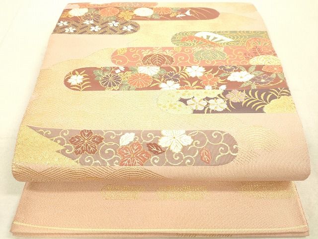 平和屋着物◎太鼓柄袋帯 霞鳥花文 金糸 逸品 DAAH9905tw