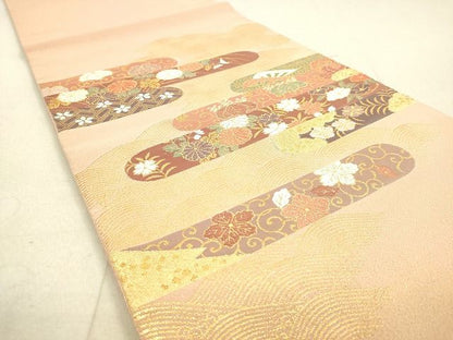 平和屋着物◎太鼓柄袋帯 霞鳥花文 金糸 逸品 DAAH9905tw