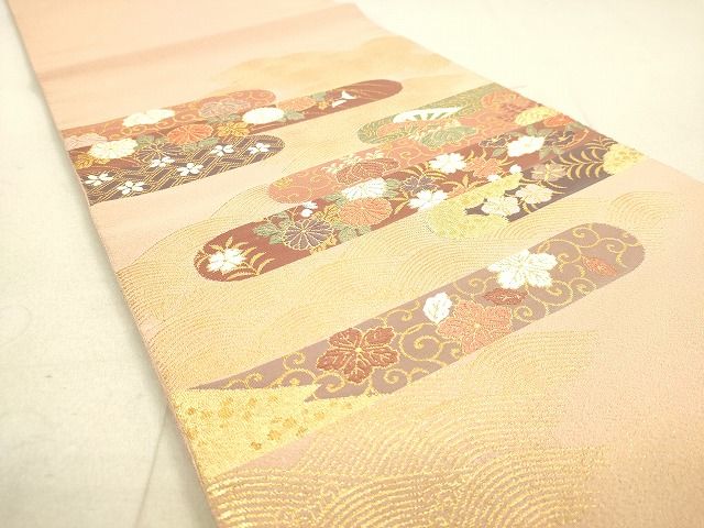 平和屋着物◎太鼓柄袋帯 霞鳥花文 金糸 逸品 DAAH9905tw