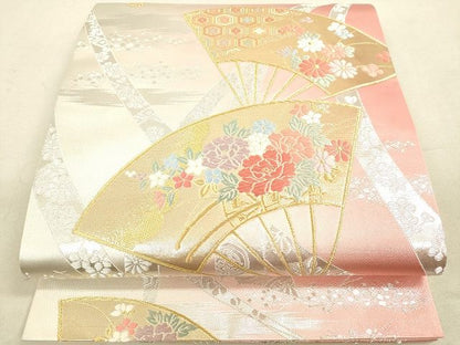 平和屋着物◎六通柄袋帯 扇面花文 金銀糸 逸品 DAAH9904tw