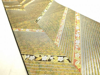 平和屋着物◎六通柄袋帯 紗縞花文 金銀糸 引箔 逸品 DAAH9932tw