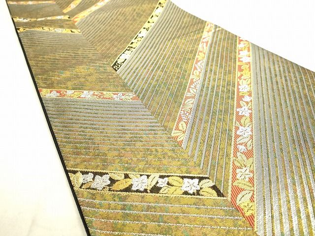 平和屋着物◎六通柄袋帯 紗縞花文 金銀糸 引箔 逸品 DAAH9932tw