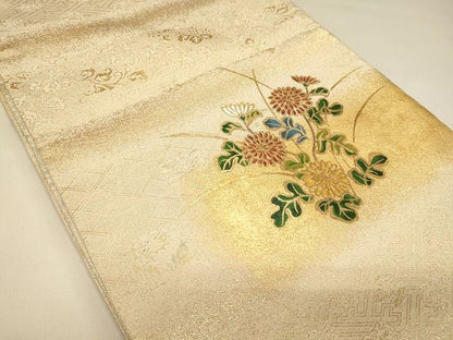 平和屋着物◎太鼓柄袋帯 作家物 草花文 金銀糸 逸品 CAAF5929oy