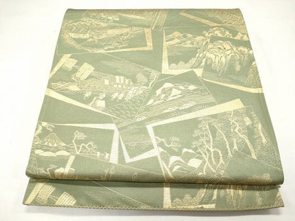 平和屋着物◎六通柄袋帯 色紙重ね人物風景文 金糸 逸品 CAAF5937oy
