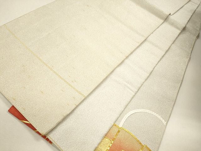 平和屋着物◎太鼓柄袋帯 綴れ 駒刺繍 檜扇文 金糸 逸品 CAAF5950oy