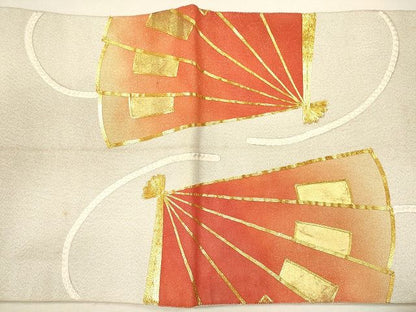 平和屋着物◎太鼓柄袋帯 綴れ 駒刺繍 檜扇文 金糸 逸品 CAAF5950oy