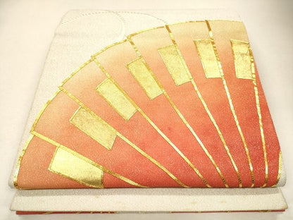 平和屋着物◎太鼓柄袋帯 綴れ 駒刺繍 檜扇文 金糸 逸品 CAAF5950oy