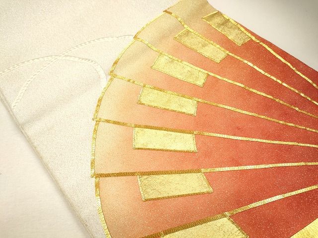 平和屋着物◎太鼓柄袋帯 綴れ 駒刺繍 檜扇文 金糸 逸品 CAAF5950oy