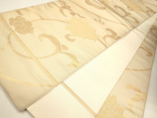 平和屋着物◎全通柄袋帯 手織 花唐草文 金糸 逸品 CAAF5954oy