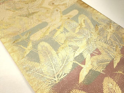 平和屋着物◎六通柄袋帯 松苑遊鶴文 金糸 逸品 CAAF5955oy