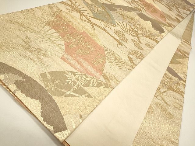 平和屋着物◎六通柄袋帯 扇面草花文 逸品 CAAF5990oy