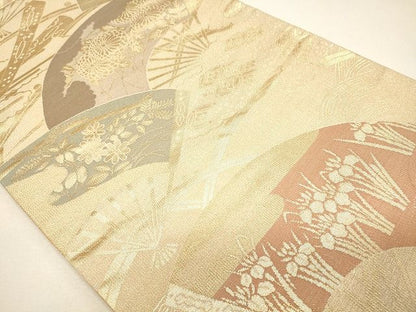 平和屋着物◎六通柄袋帯 扇面草花文 逸品 CAAF5990oy