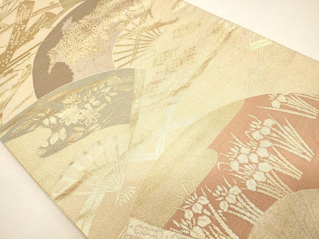 平和屋着物◎六通柄袋帯 扇面草花文 逸品 CAAF5990oy
