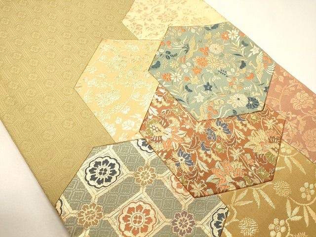 平和屋着物◎太鼓柄袋帯 切嵌 亀甲草花文 金糸 逸品 CAAF5980oy