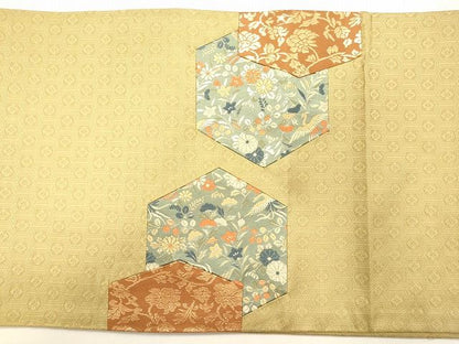 平和屋着物◎太鼓柄袋帯 切嵌 亀甲草花文 金糸 逸品 CAAF5980oy