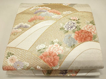 平和屋着物◎佐賀錦 六通柄袋帯 唐織 草花文 金糸 逸品 CAAI0032oy