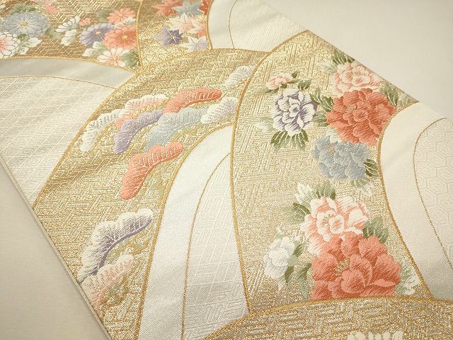 平和屋着物◎佐賀錦 六通柄袋帯 唐織 草花文 金糸 逸品 CAAI0032oy
