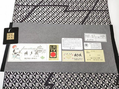 平和屋本店●極上 1897年創業　名門岡野 本場筑前博多織 千年工房 八寸名古屋帯 切子 博多金ラベル　証紙付き　逸品　未使用　DZAA2082kh4