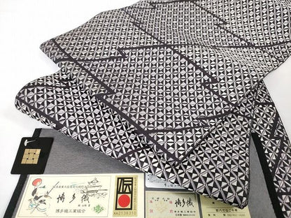 平和屋本店●極上 1897年創業　名門岡野 本場筑前博多織 千年工房 八寸名古屋帯 切子 博多金ラベル　証紙付き　逸品　未使用　DZAA2082kh4