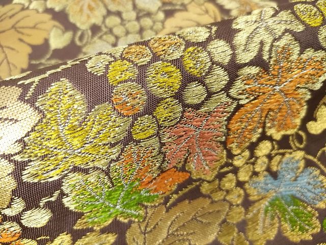 平和屋本店●極上　龍村美術織物　たつむら　本袋帯　漆彩葡萄文　金銀糸　逸品　DZAA2095kh4