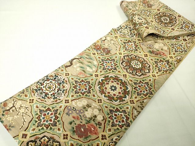 平和屋本店■極上　明綴れ　全通柄袋帯　正倉院花文　金糸　逸品　未使用　DZAA2105kh4