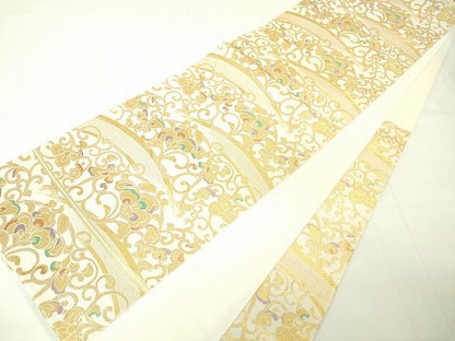 平和屋本店■極上　龍村美術織物　たつむら　六通柄袋帯　透彫唐花文　金糸　逸品　DZAA2100kh4
