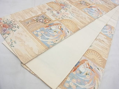平和屋着物◎六通柄袋帯 唐織 鳳凰天井花文 金糸 逸品 BAAJ0505qt