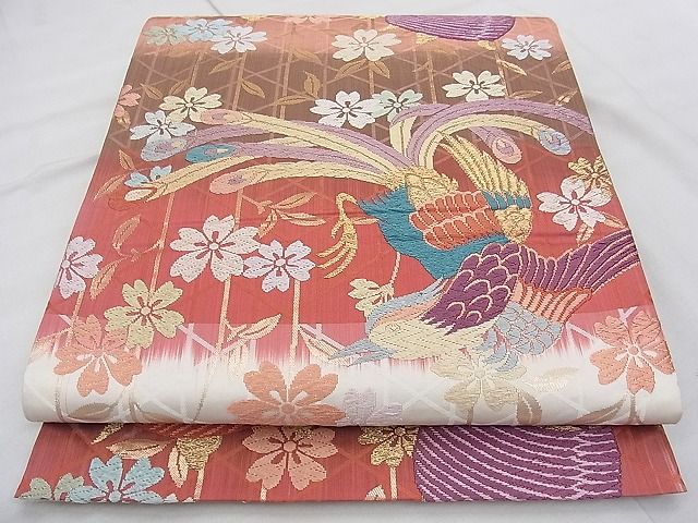 平和屋着物◎六通柄袋帯 唐織 枝垂桜文様 金糸 逸品 BAAJ0492qt