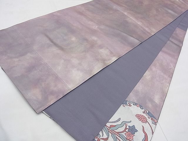 訪問着 袋帯 2点セット 正絹 四季草花 鼓 引箔 菊 身丈157cm 振袖 身丈166cm 裄丈67cm M 袷 袋帯フルセット 草花 菊 金糸