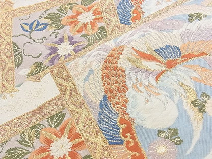 平和屋着物◎六通柄袋帯 唐織 鳳凰天井花文 金糸 逸品 BAAJ0505qt