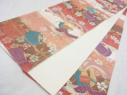 平和屋着物◎六通柄袋帯 唐織 枝垂桜文様 金糸 逸品 BAAJ0492qt