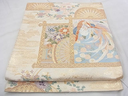平和屋着物◎六通柄袋帯 唐織 鳳凰天井花文 金糸 逸品 BAAJ0505qt