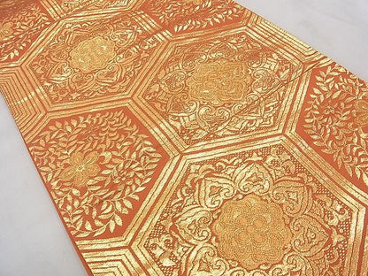 平和屋着物◎六通柄京袋帯 正倉院亀甲文様 金糸 逸品 BAAJ0545qt