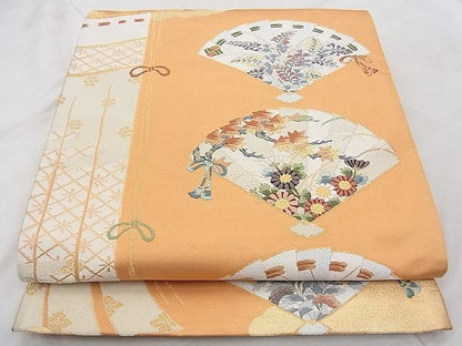 平和屋着物◎六通柄袋帯 唐織 几帳檜扇秋草文 金糸 逸品 BAAJ0542qt