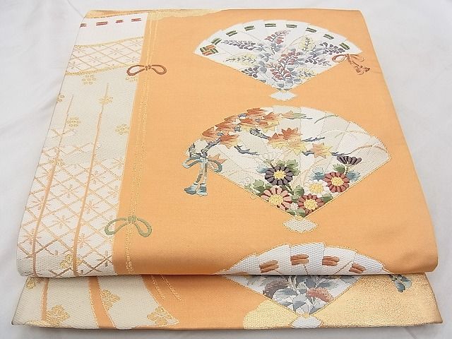 平和屋着物◎六通柄袋帯 唐織 几帳檜扇秋草文 金糸 逸品 BAAJ0542qt