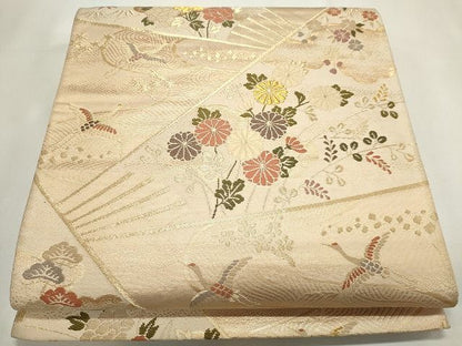 平和屋着物◎六通柄袋帯 飛鶴草花文 金糸 逸品 CAAG6532ou