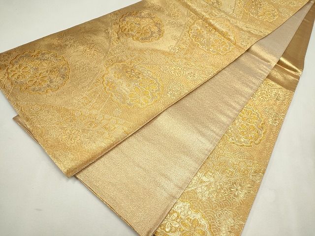 平和屋着物◎六通柄袋帯 雪輪草花文 金糸 逸品 CAAG6543ou