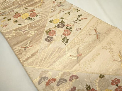 平和屋着物◎六通柄袋帯 飛鶴草花文 金糸 逸品 CAAG6532ou