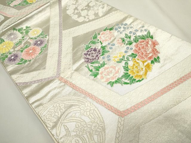 平和屋着物◎六通柄袋帯 唐織 切嵌花丸文 銀糸 逸品 CAAG6528ou
