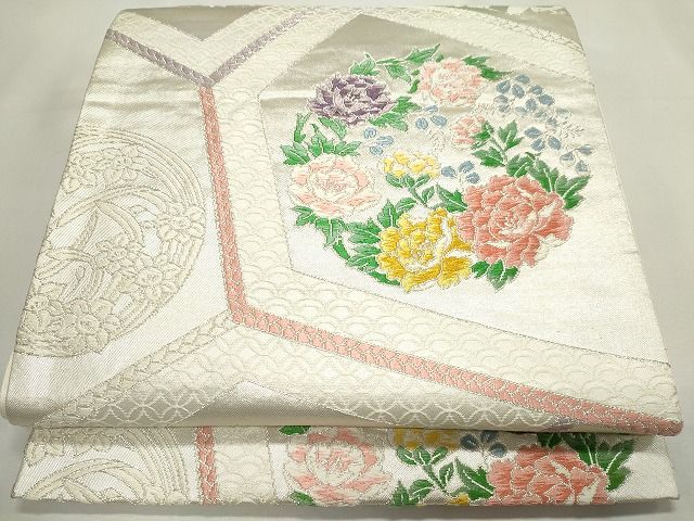 平和屋着物◎六通柄袋帯 唐織 切嵌花丸文 銀糸 逸品 CAAG6528ou