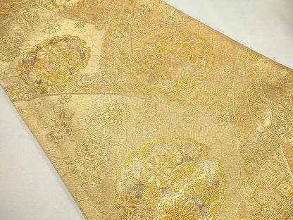 平和屋着物◎六通柄袋帯 雪輪草花文 金糸 逸品 CAAG6543ou