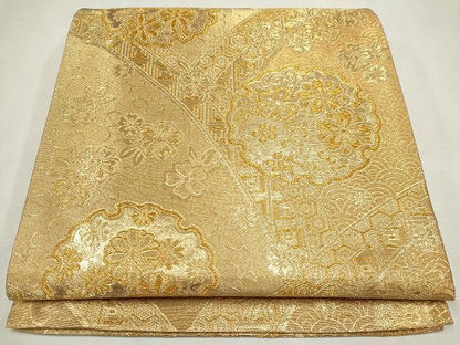 平和屋着物◎六通柄袋帯 雪輪草花文 金糸 逸品 CAAG6543ou