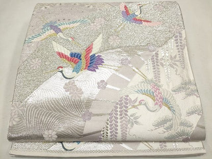 平和屋着物◎六通柄袋帯 唐織 飛鶴花文 金銀糸 逸品 CAAG6572ou