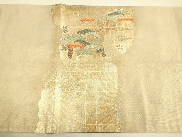 平和屋着物■太鼓柄袋帯　刺繍　松文　金糸　引箔　逸品　DAAH1914du