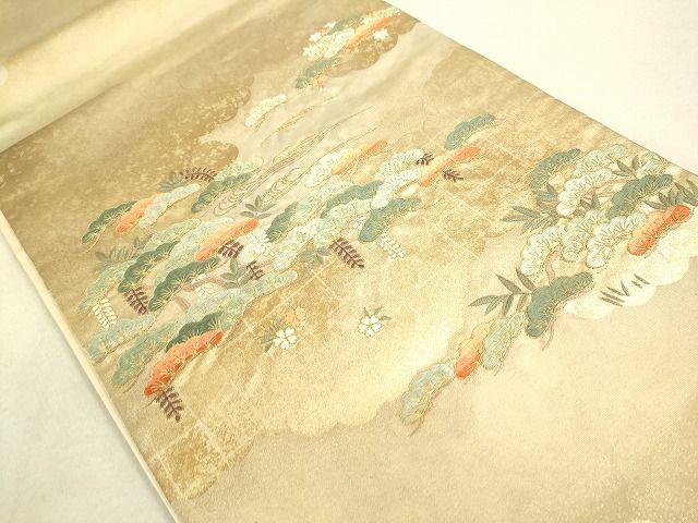 平和屋着物■太鼓柄袋帯　刺繍　松文　金糸　引箔　逸品　DAAH1914du