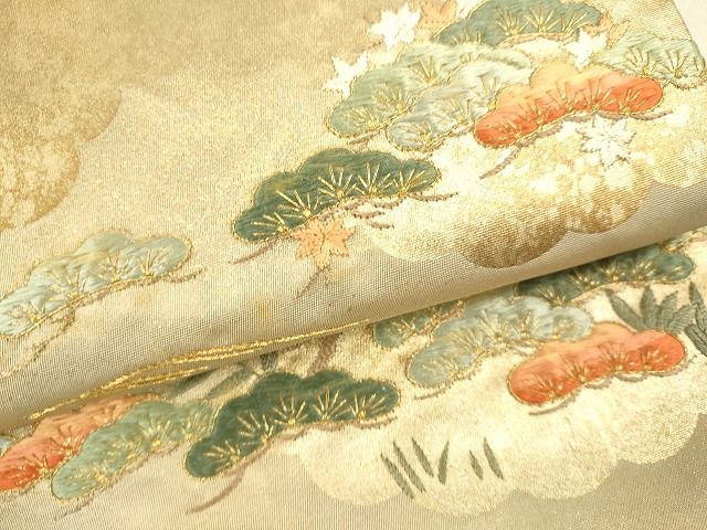 平和屋着物■太鼓柄袋帯　刺繍　松文　金糸　引箔　逸品　DAAH1914du