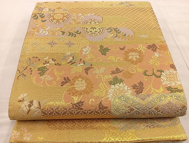 平和屋着物■六通柄袋帯 明綴 慶長金文様 金糸 逸品 BAAJ5826ea